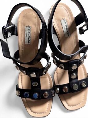 Balenciaga Black Studded Leather Slingback Sandals